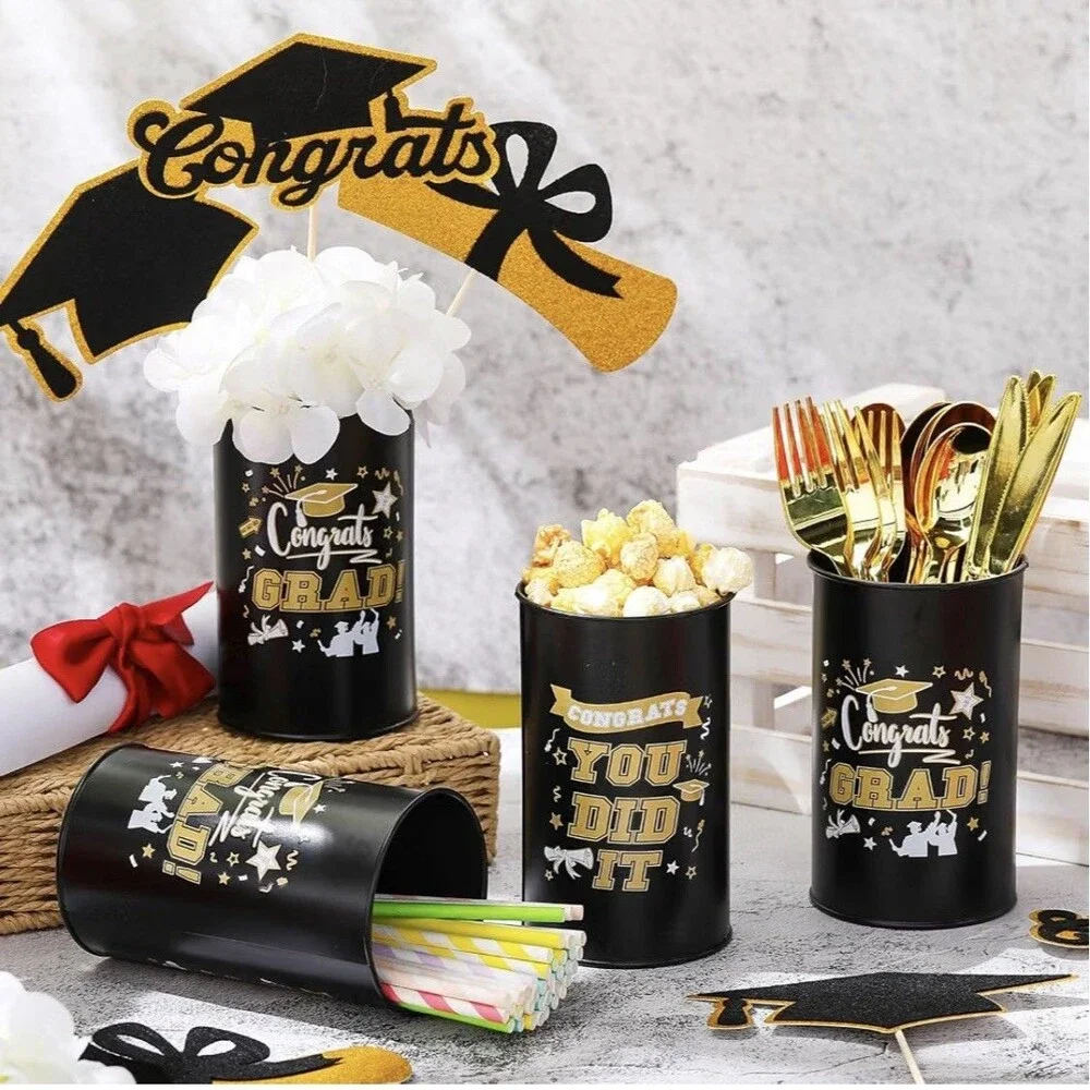 Set of 6 Black Plastic 16oz Tumblers “Congrats Grad” – Graduation Cups